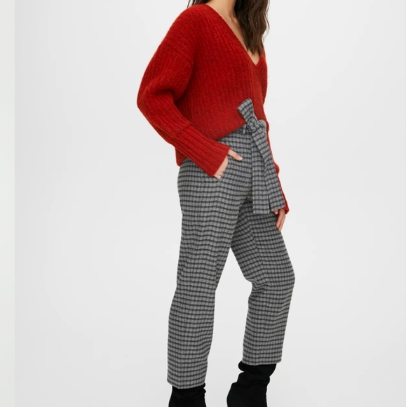 Aritzia Wilfred Tie-Front Wool Pant Check Plaid - Picture 3 of 16